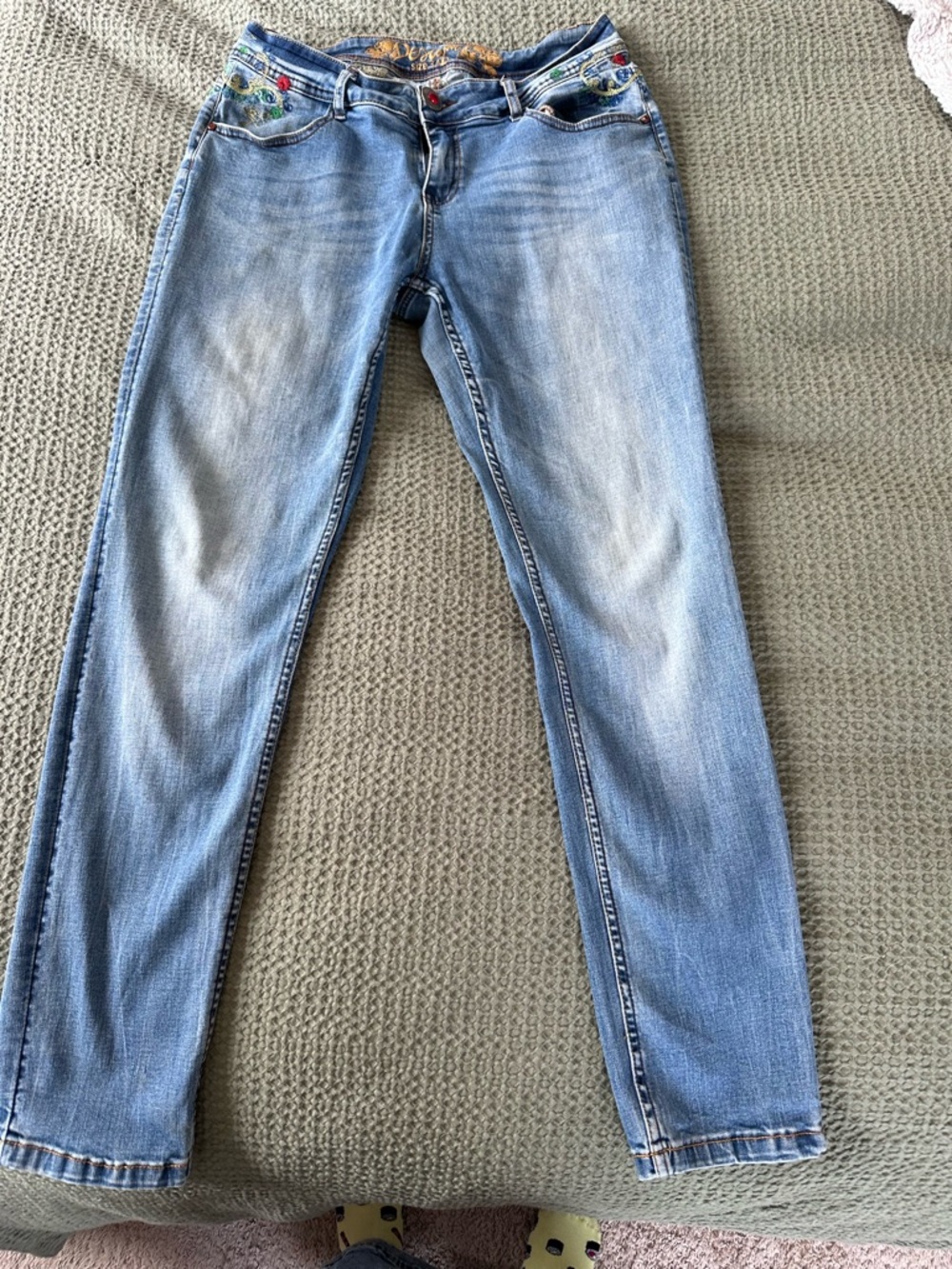 Y2K VINTAGE Desigual Blue Denim Jeans with Gold Embroidery